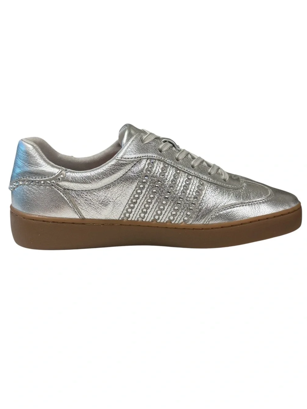 Michael Kors Scotty Lace Up Metallic Silver w/Rhinestones Women's Sneakers 8.5